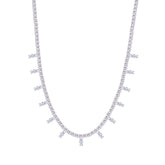 Asfour Crystal Tennis Charm Necklace With Baguette Cut Zircon Stones In 925 Sterling Silver-ND0424